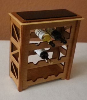 (image for) 1" Scale Wine Rack Cherry with 3 Bottles of Wine