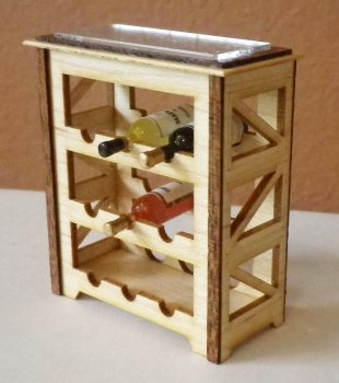 (image for) 1" Scale Wine Rack Maple/Mah with 3 Bottles of Wine