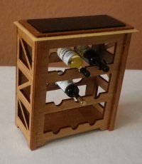 1" Scale Wine Rack Cherry with 3 Bottles of Wine