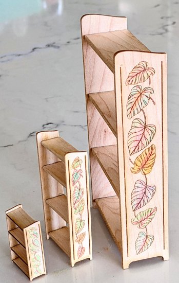 Book Shelves with Leaves engraved on sides - Click Image to Close