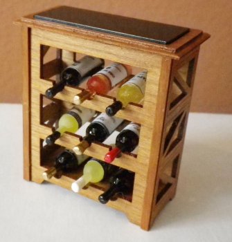 (image for) 1" Scale Wine Rack Cherry with 9 Bottles of Wine